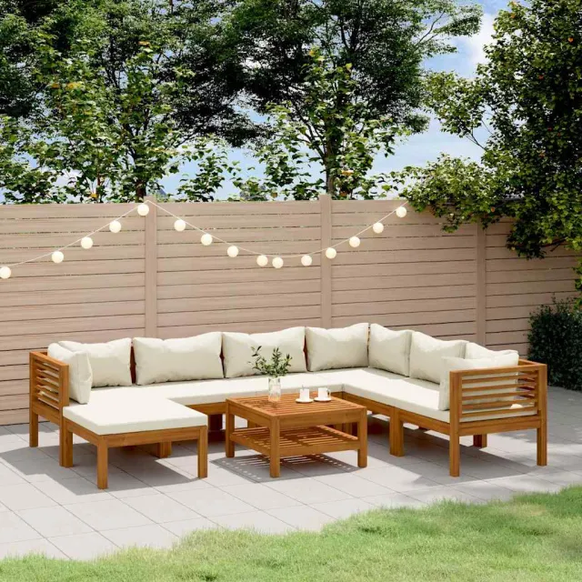 vidaXL 8-delige Loungeset met crèmekleurige kussens massief acaciahout, foto 2