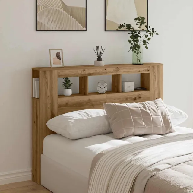vidaXL Hoofdeinde met LED 140x18,5x103,5 cm hout artisanaal eikenkleur Bruin