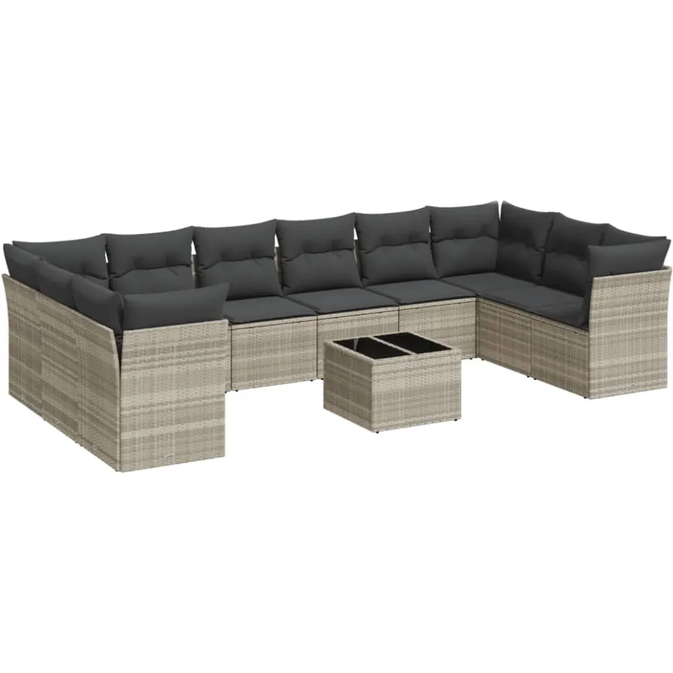 vidaXL 11-delige Loungeset met kussens poly rattan lichtgrijs