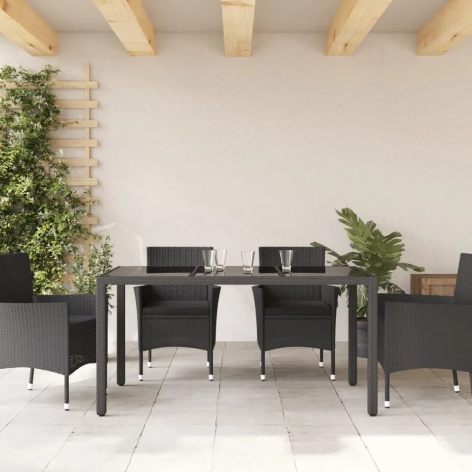 vidaXL Tuintafel met acaciahouten blad 150x90x75 cm poly rattan zwart, foto 3