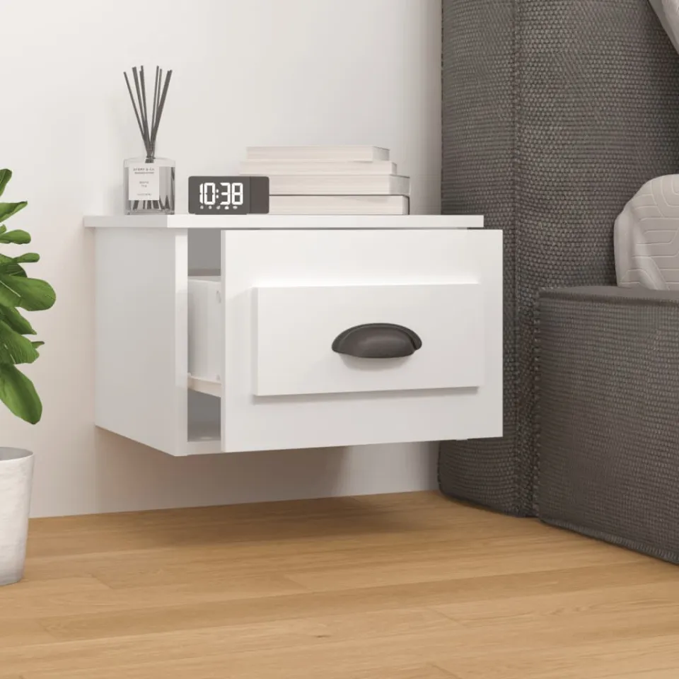 vidaXL Nachtkastjes 2 st wandgemonteerd 41,5x36x28 cm hoogglans wit, foto 3