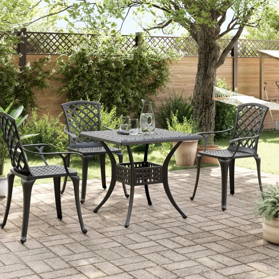 vidaXL Tuintafel 80x80x75 cm gietaluminium zwart, foto 3