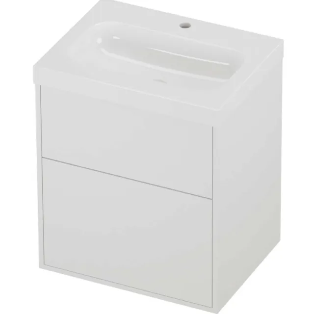 Proline Haga Badmeubelset Polystone Mezza 1 Kraangat Voor Grepen 60x46x73 cm Glans Wit Mat White Mat Wit