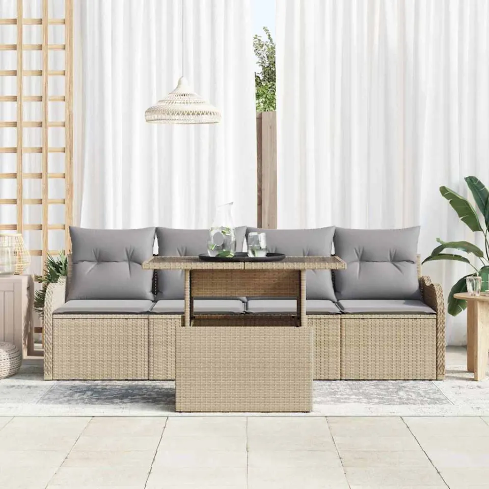 vidaXL Tuin Sofa Set 5 st Beige Poly riet, foto 3