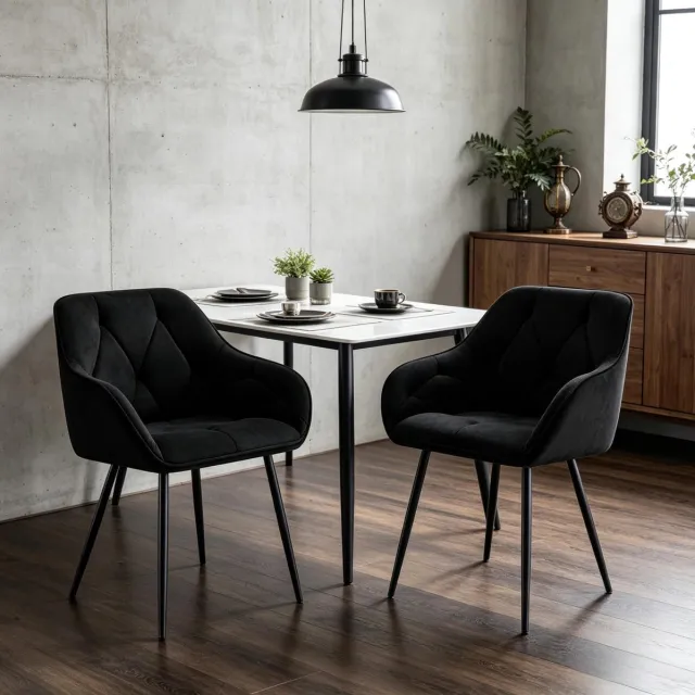 MODENUIT Eetkamerstoel 45,5 x 45 x 83,5 cm - Set van 2 met Armleuningen - Voor Eetkamer - Fluweel Zwart