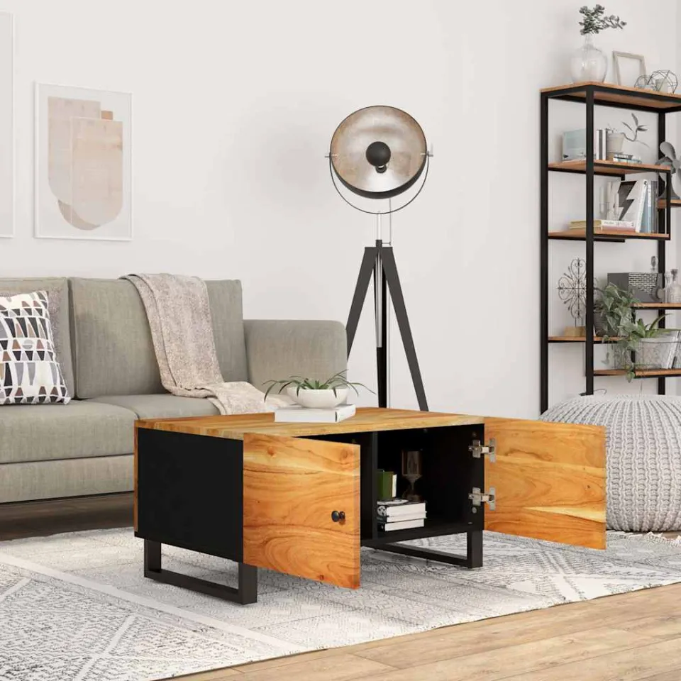 vidaXL Salontafel 80x50x40 cm massief acaciahout en bewerkt hout bruin, foto 3
