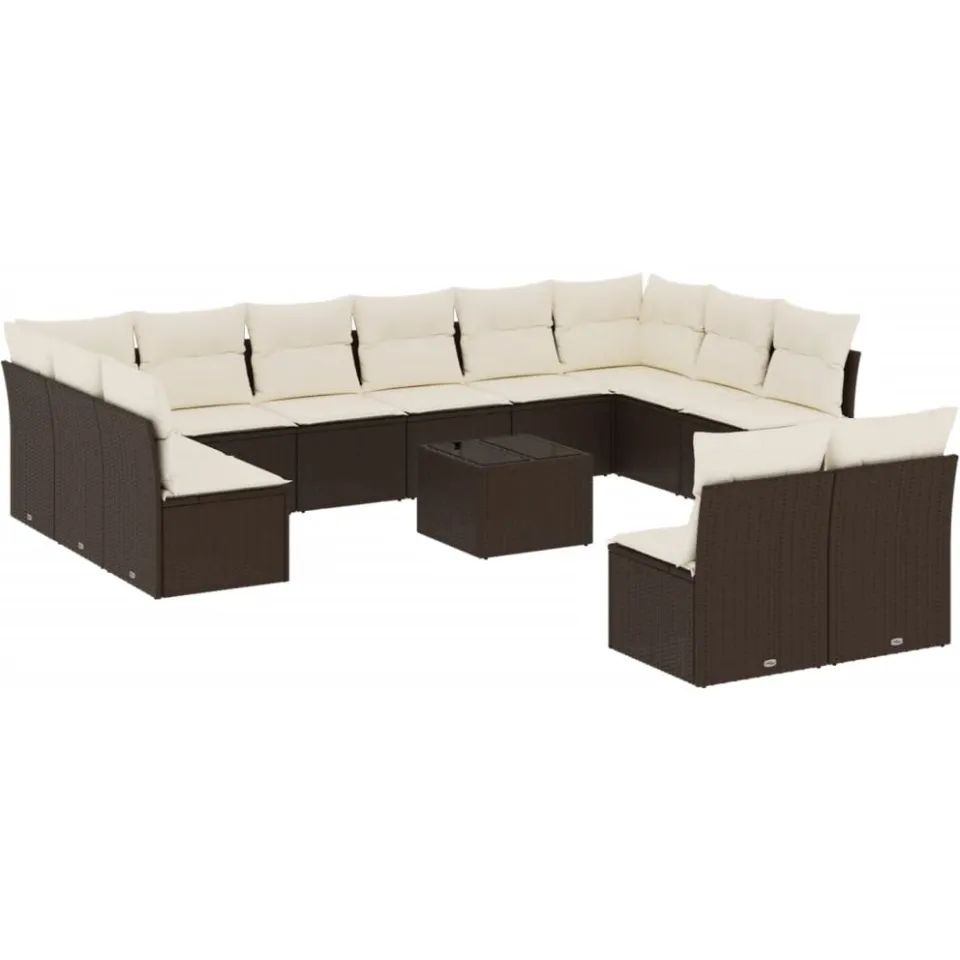 vidaXL 13-delige Loungeset met kussens poly rattan bruin