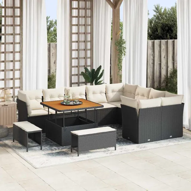 vidaXL Tuinbankenset 12 st Zwart poly rattan, foto 2