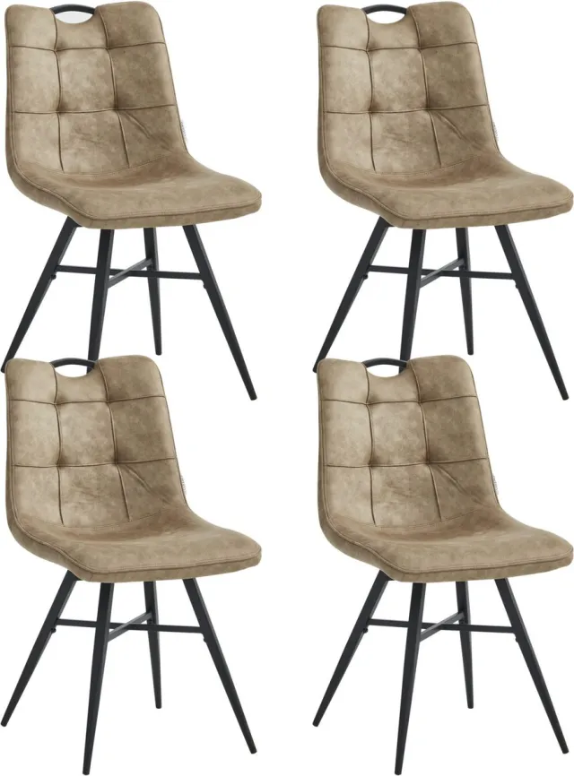 Colenis Bloq Eetkamerstoel - Set Van 4 - Sand - Microfiber Stof - Industrieel - Comfortabele Stoel voor Eetkamer of Keuken