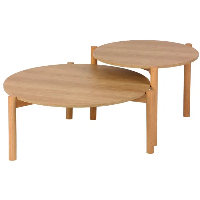 sweeek 2 ronde bijzettafels, salontafel, houteffect ø 80 x 35 cm / ø 60 x 45 cm - harmony Naturel