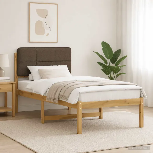 vidaXL Bedframe met gestoffeerd hoofdbord Whitewash en taupe Bruin