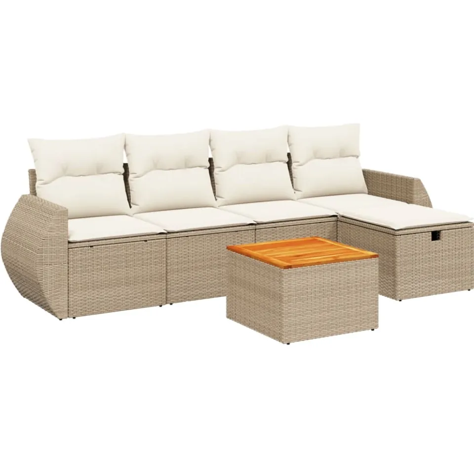 vidaXL 6-delige Loungeset met kussens poly rattan beige, foto 3