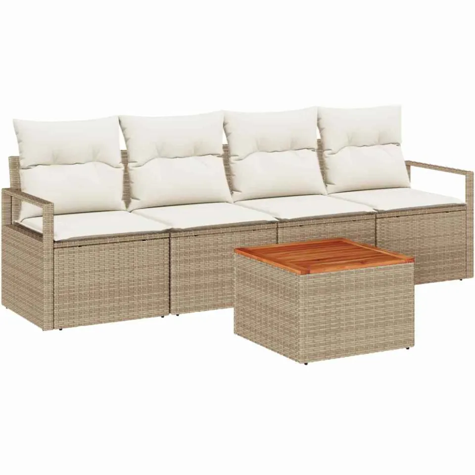 vidaXL Tuinbankenset 5 st Beige poly rattan