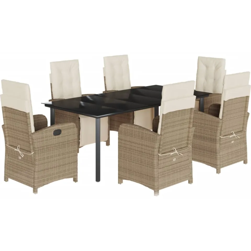 vidaXL 7-delige Tuinset met kussens poly rattan beige, foto 3