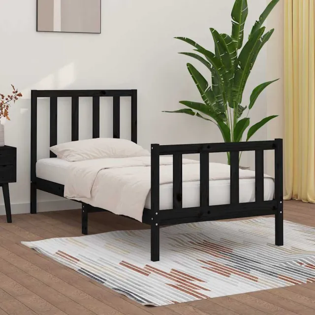 vidaXL Bedframe massief hout zwart 75x190 cm