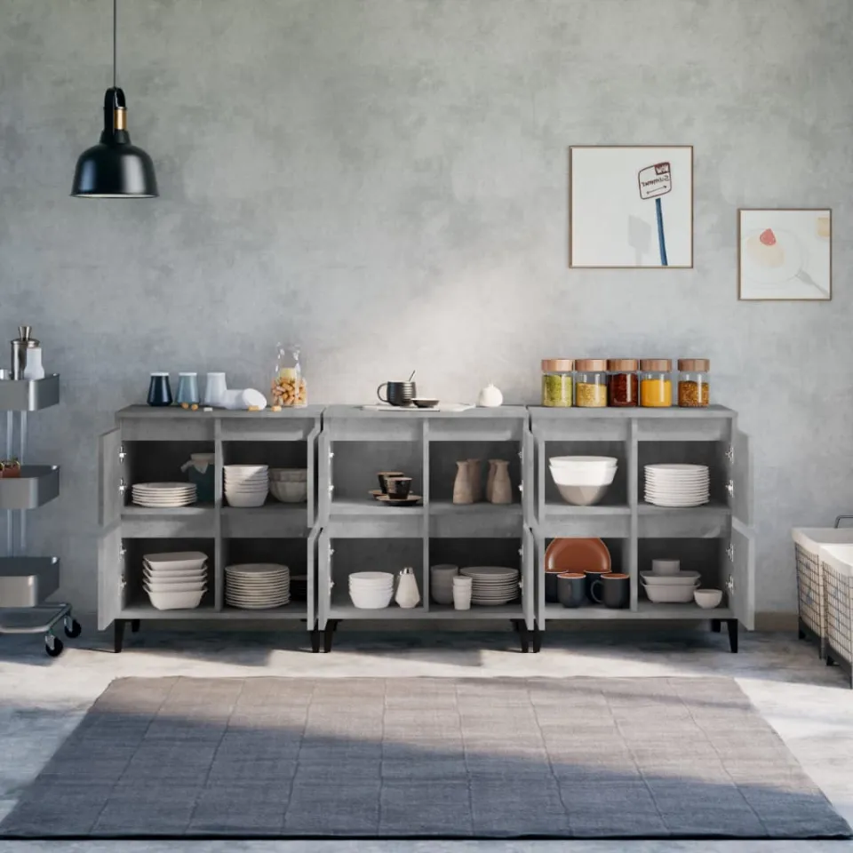 vidaXL Dressoirs 3 st 60x35x70 cm bewerkt hout betongrijs grijs, foto 3