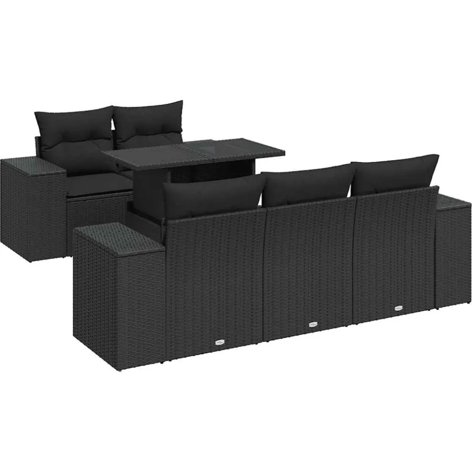 vidaXL 6-delige Loungeset met kussens poly rattan zwart, foto 3