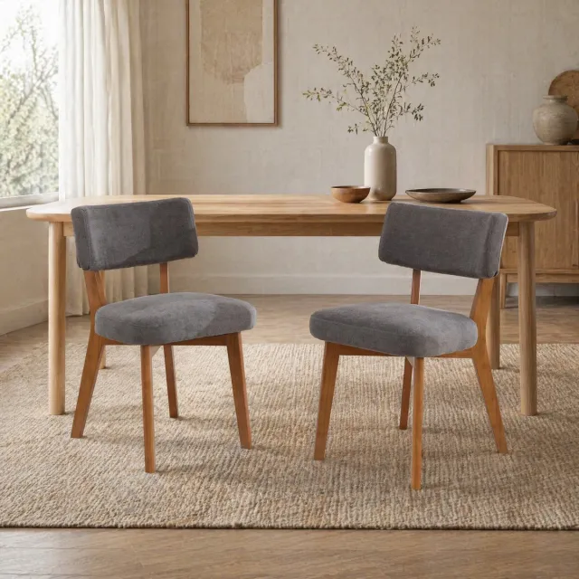 REDOM Eetkamerstoel set van 2 - Dikke stoffe zitting en ergonomische rugleuning - Vierpoots onderstel - Mid-century stijl - Keuken, eetkamer, kantoor - Hout - Grijs - 54,5 x 47 x 77 cm