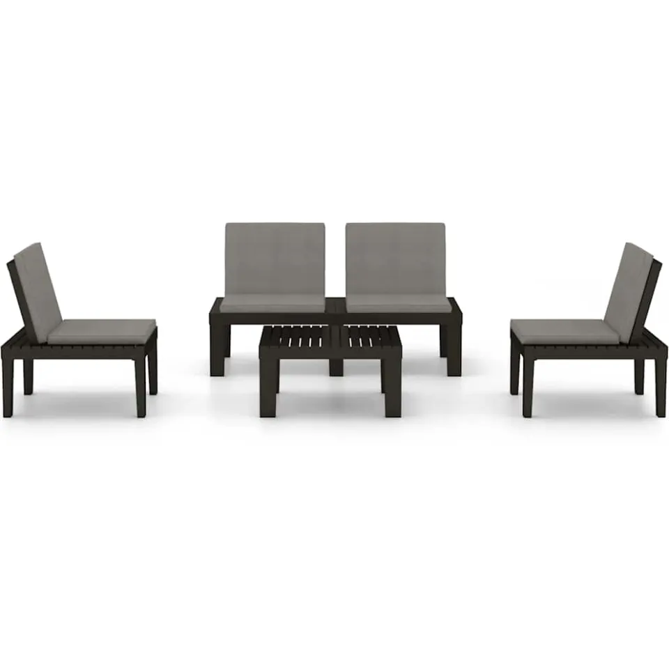 vidaXL 4-delige Loungeset met kussens kunststof grijs, foto 3