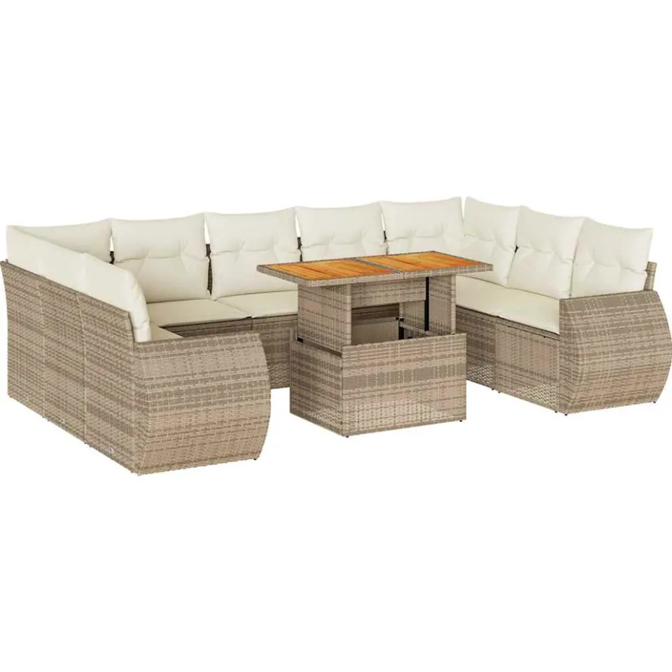 vidaXL 10-delige Loungeset met kussens poly rattan beige, foto 3