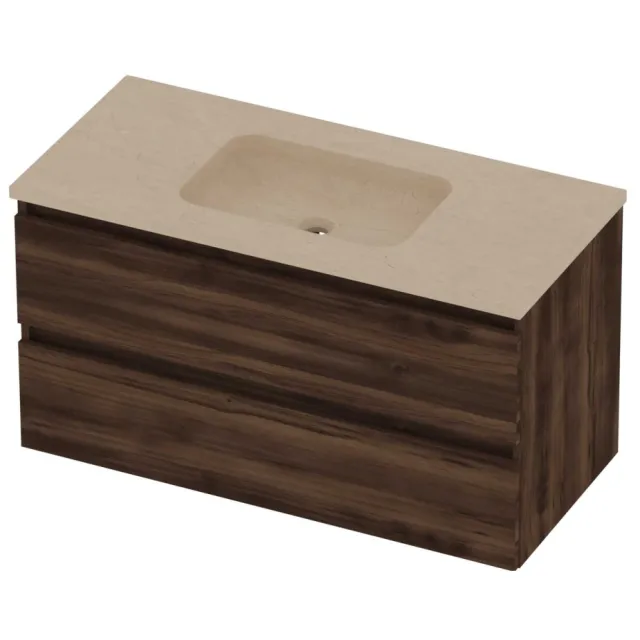 Basic-Line Rocky 46 Badmeubelset Hardsteen Zonder Kraangat 100x46x54 cm Barista Oak Sand Stone Beige