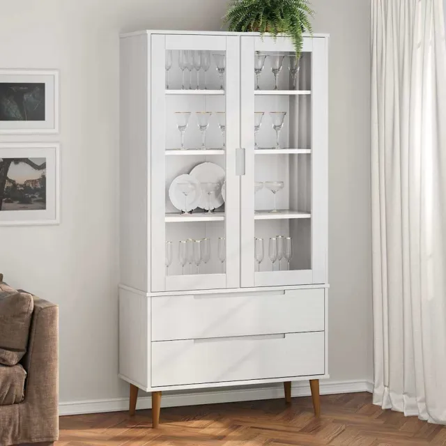 vidaXL Vitrinekast MOLDE 90x35x175 cm massief grenenhout wit, foto 2