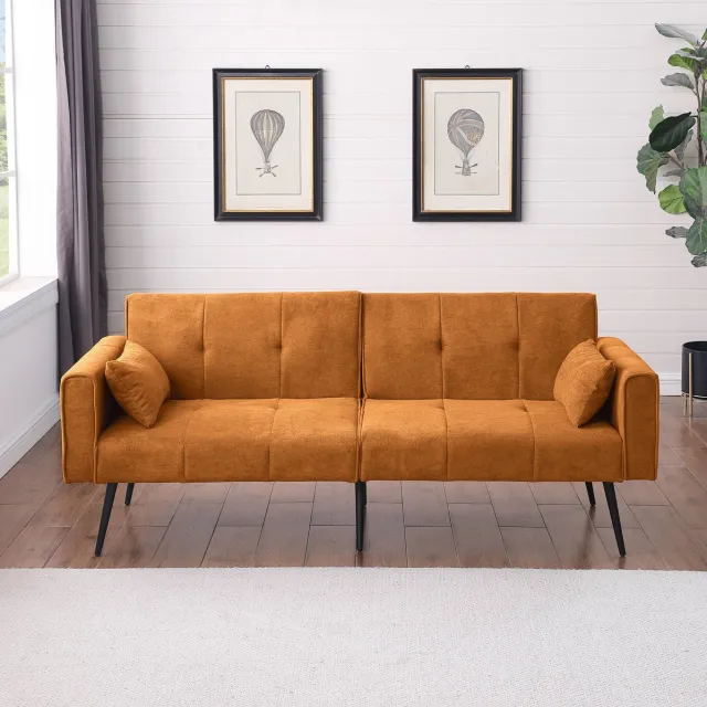 COVREO Slaapbank 175x71x71 cm oranje, stof met metalen poten en slaapfunctie Orange