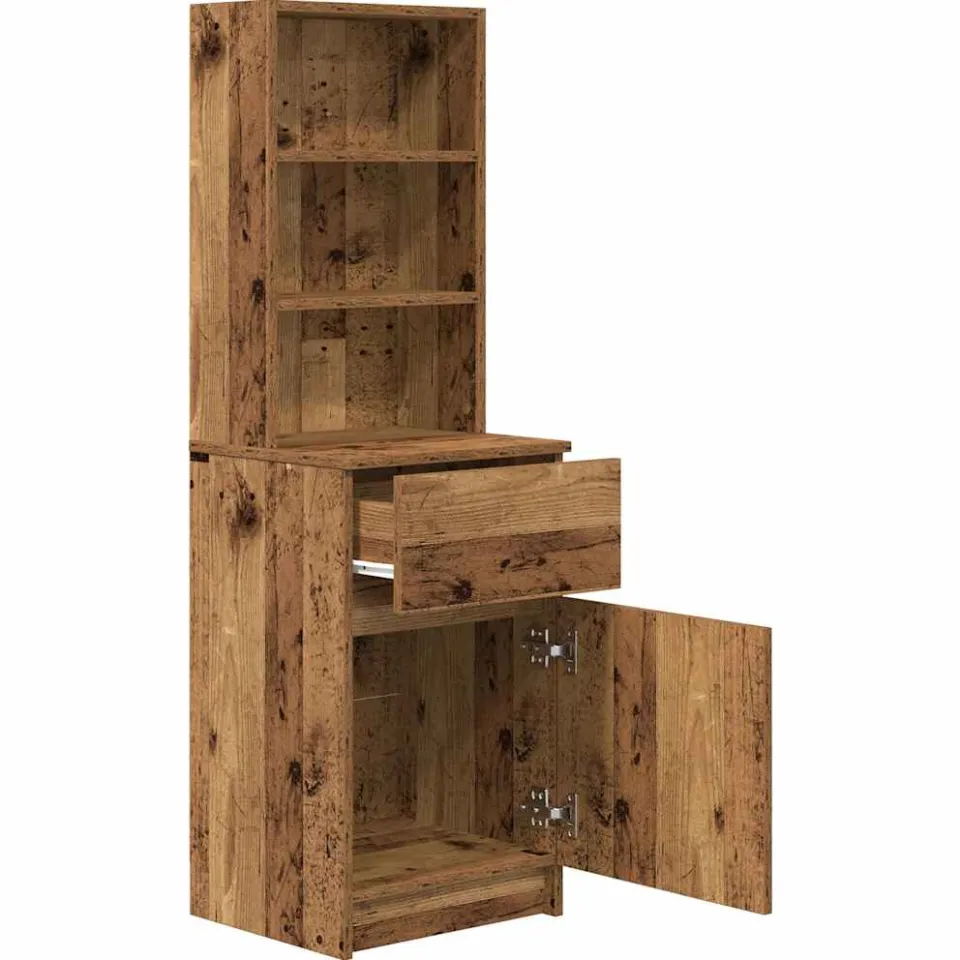 vidaXL Nachtkastje 39x35x125 cm bewerkt hout oud houtkleurig bruin, foto 4