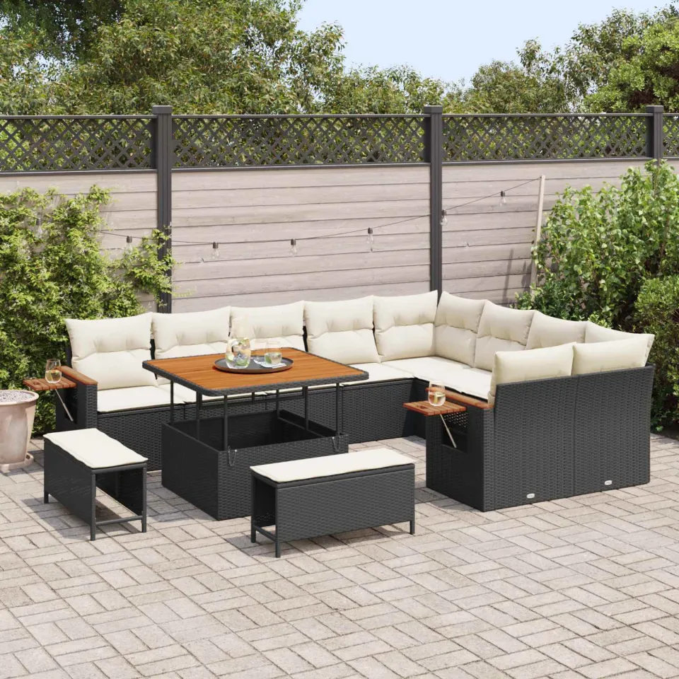 vidaXL Tuinbankenset 12 st Zwart poly rattan, foto 3