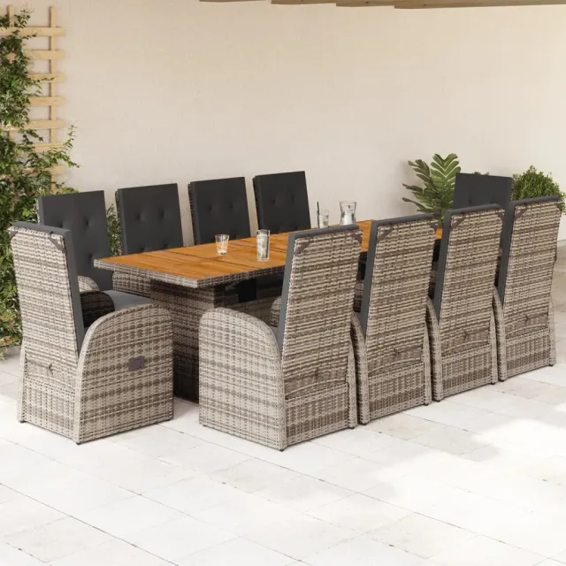 vidaXL 11-delige Tuinset met kussens poly rattan grijs, foto 2