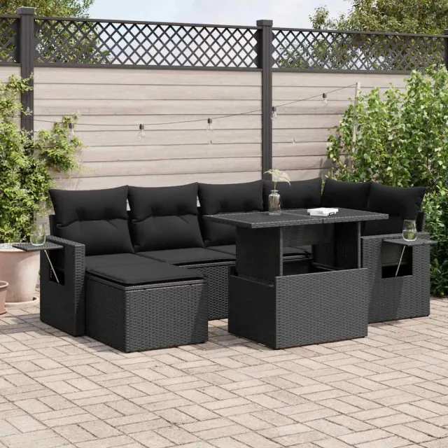 vidaXL 7-delige Loungeset met kussens poly rattan zwart, foto 2
