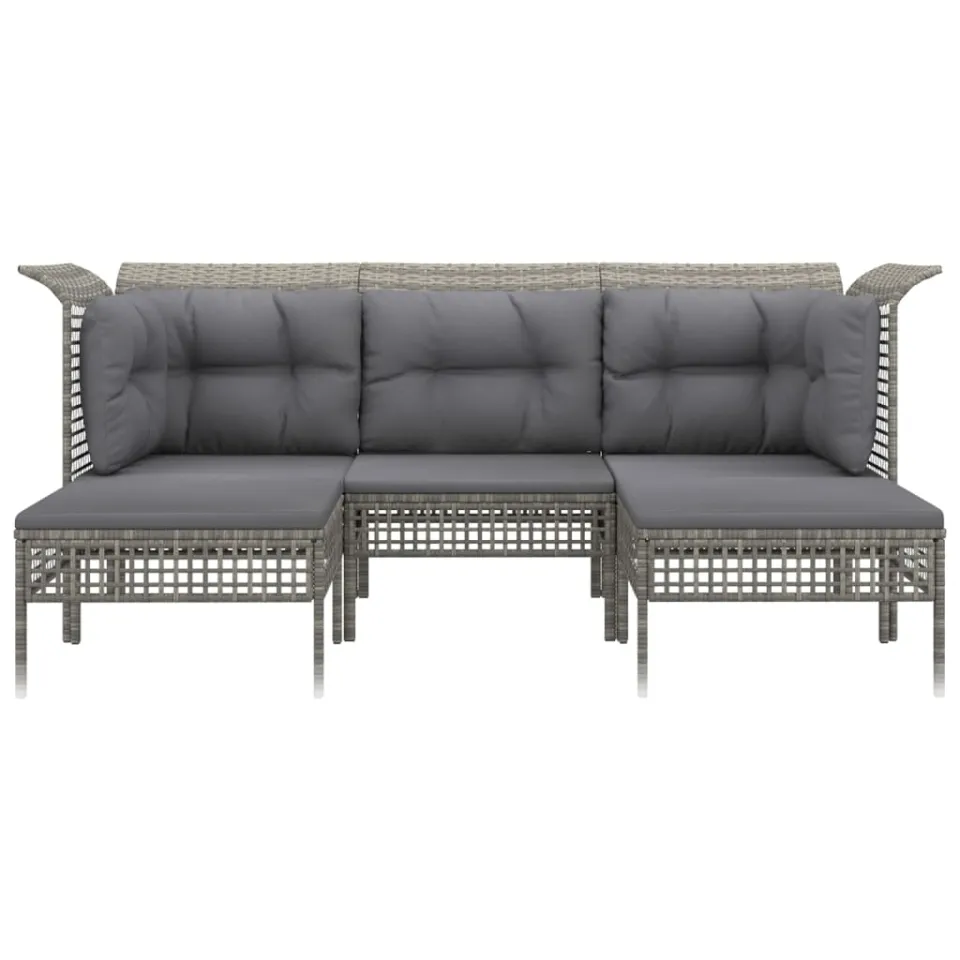 vidaXL 5-delige Loungeset met kussens poly rattan grijs