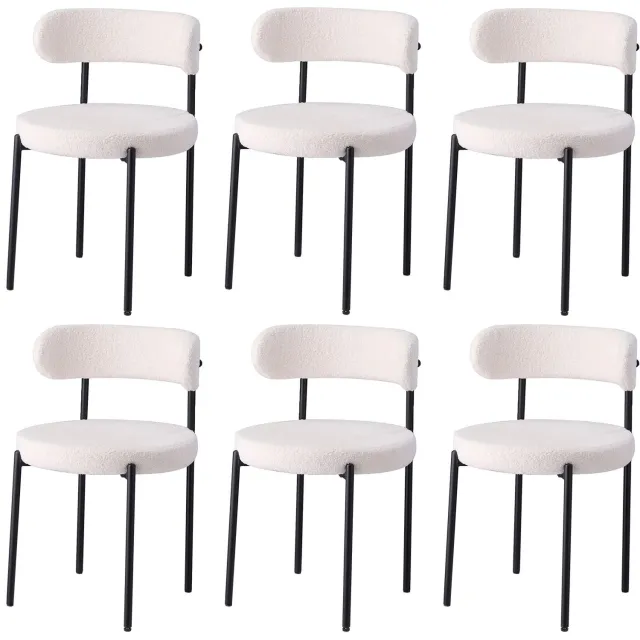 PRIMO HOME Prime Home Eetkamerstoelen - Eetkamerstoelen set van 6 - Keukenstoelen - 6 stuks - Gestoffeerd - Teddy - 79 x 40 x 40cm - Wit