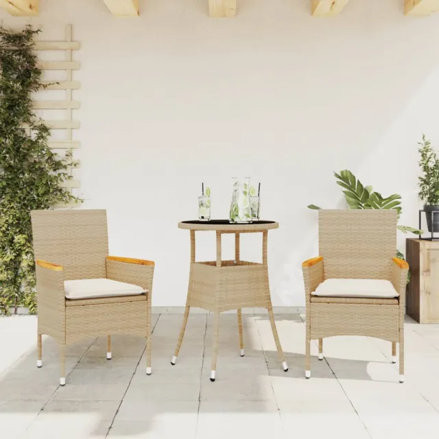 vidaXL 3-delige Tuinset met kussens poly rattan en glas beige, foto 2