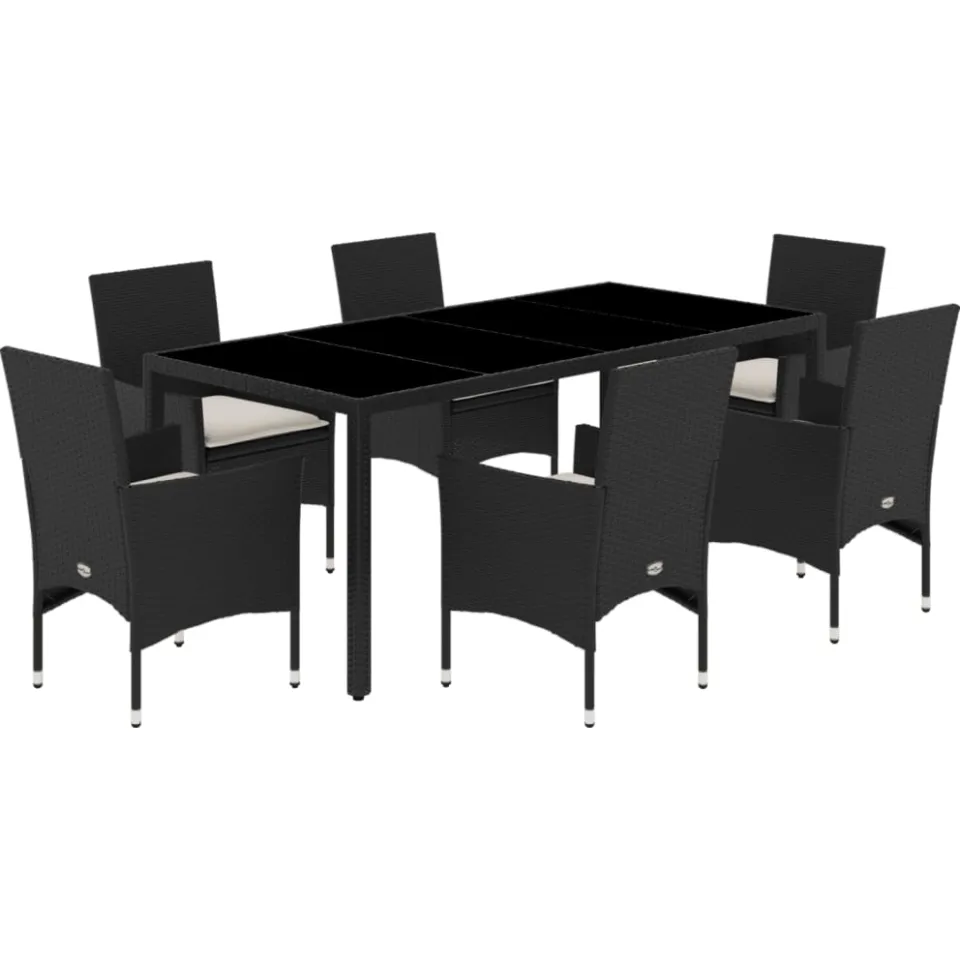 vidaXL 7-delige Tuinset met kussens poly rattan en acaciahout zwart, foto 3