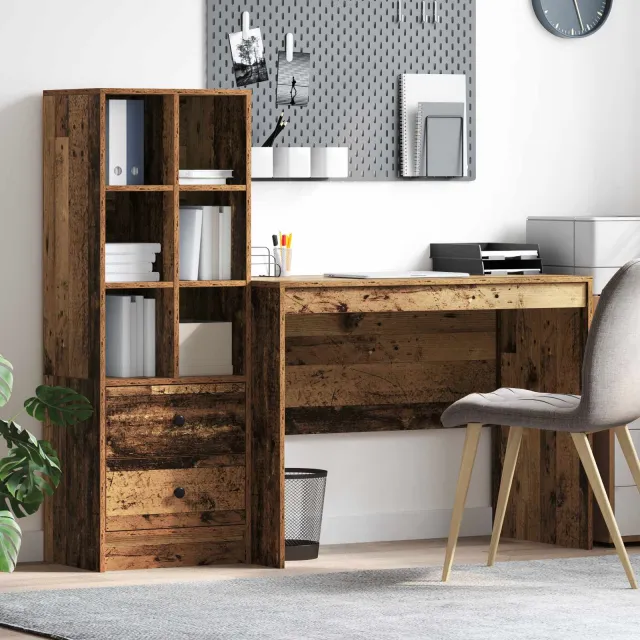 vidaXL Bureau Oudhout 145.5 x 50 x 127 cm 2 st bruin, foto 2