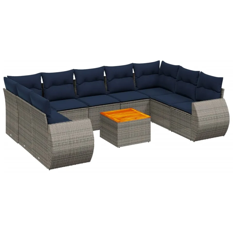vidaXL 10-delige tuinbankset met kussens, grijs polyrotan, foto 3