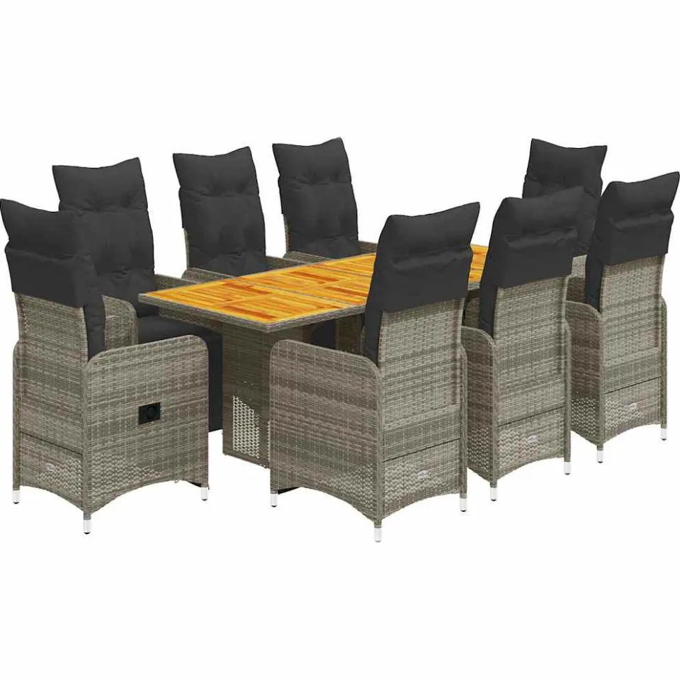 vidaXL 9-delige Bistroset met kussens poly rattan grijs, foto 3