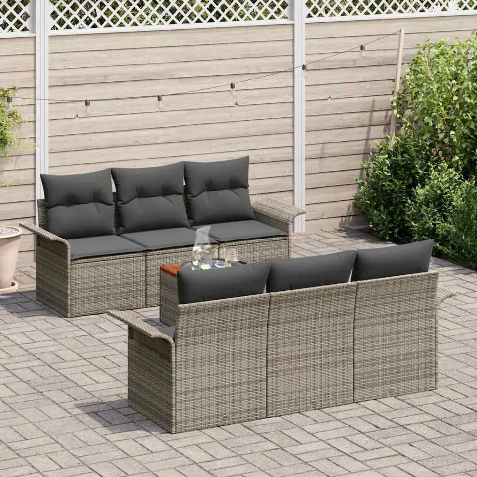 vidaXL Tuinbankenset 7 st Grijs poly rattan, foto 3