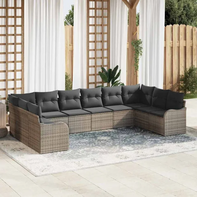 vidaXL Tuin Sofa Set 10 st Grijs poly rattan, foto 2