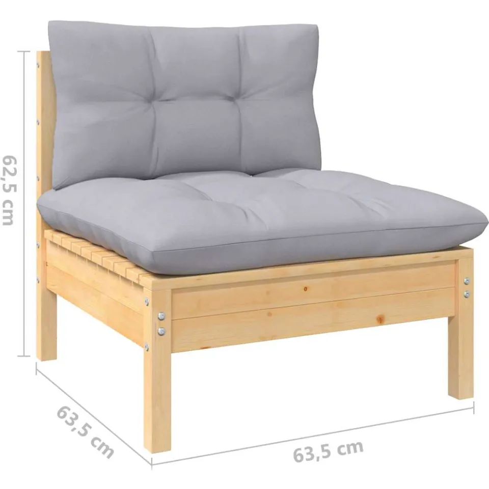 vidaXL 13-delige Loungeset met grijze kussens massief grenenhout Grijs