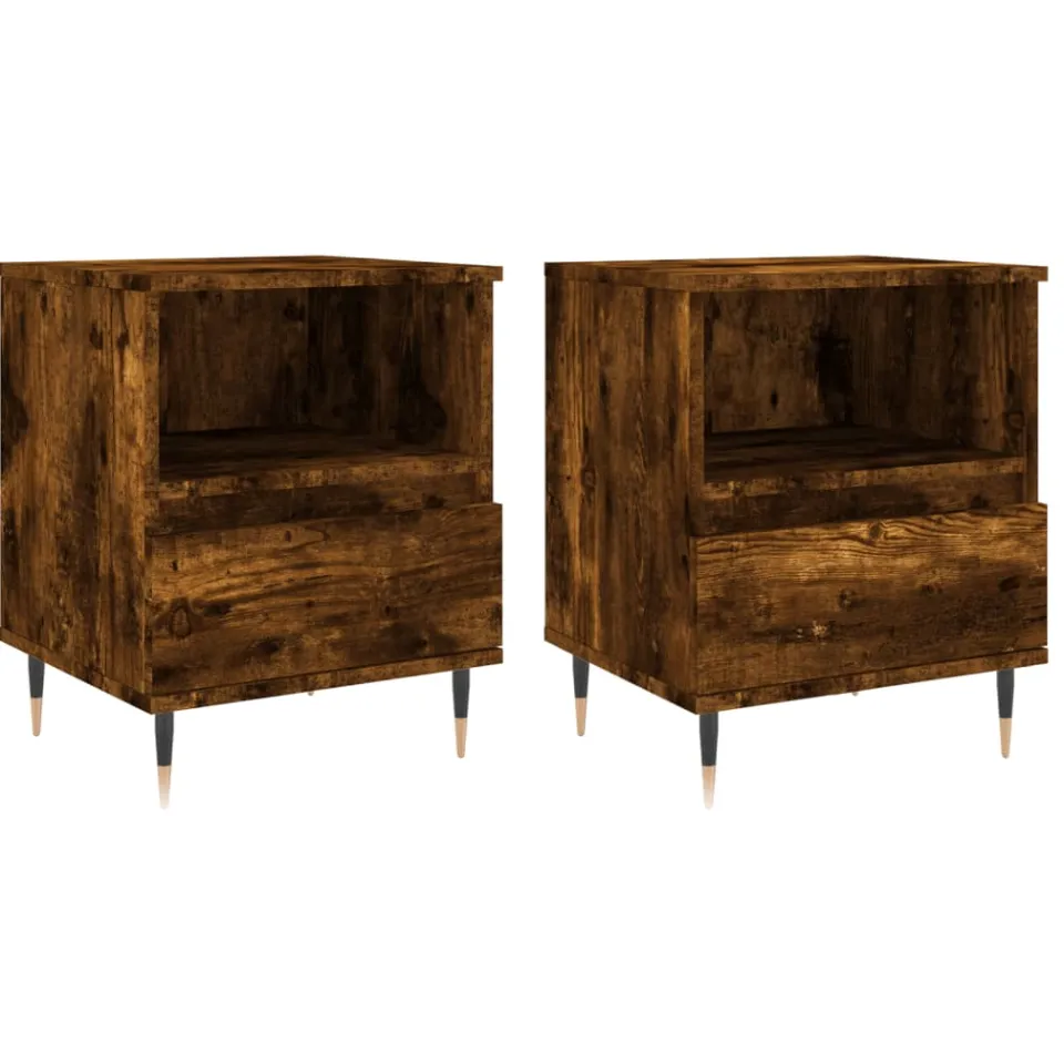 vidaXL Nachtkastjes 2 st 40x35x50 cm bewerkt hout gerookt eikenkleurig, foto 3
