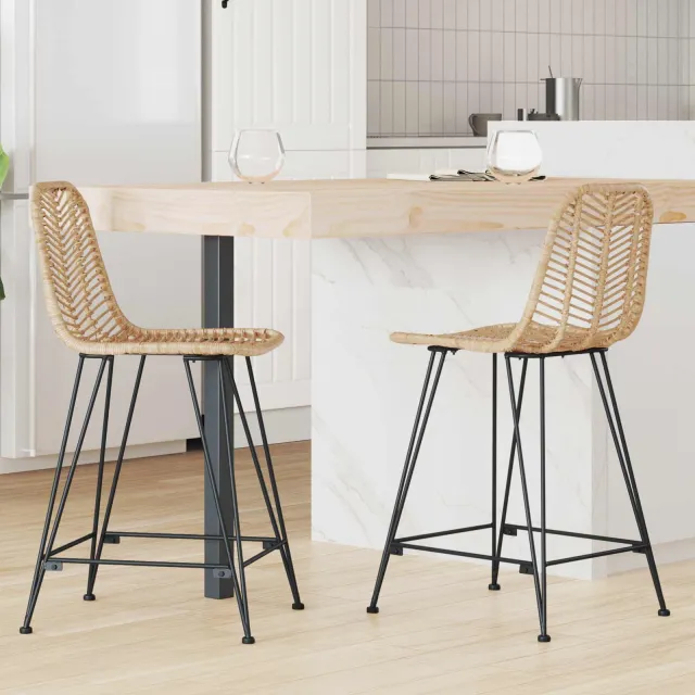 vidaXL Barkruk 2 st Naturel 44,5 x 54,5 x 97,5 cm Riet en IJzer, foto 2