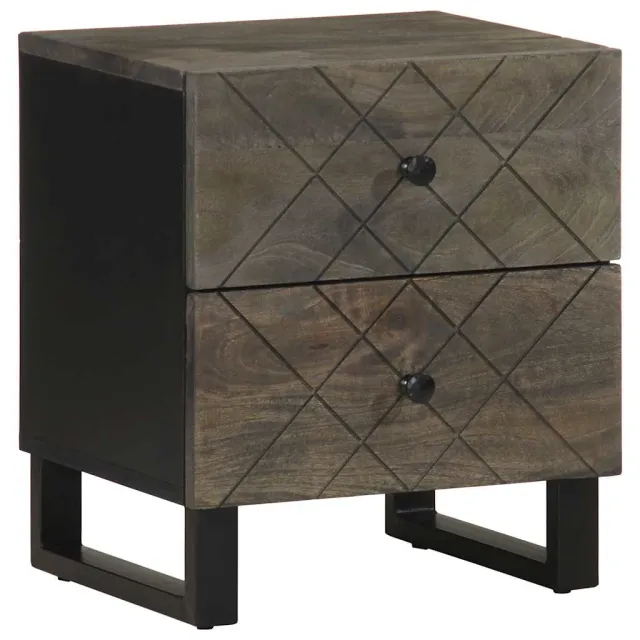 vidaXL Nachtkastjes 2 st 40x33x46 cm massief mangohout zwart, foto 2
