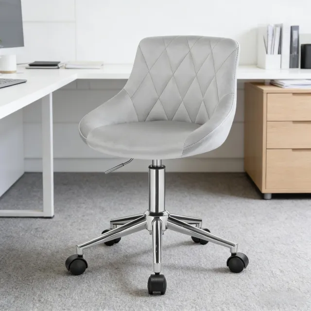 DESMIU Bureaustoel 54 x 77 cm - Draaibaar En Hoogteverstelbaar Met Wielen - Voor Thuiswerk En Kantoor - Metaal En Velvet - Lichtgrijs LIGHT GREY