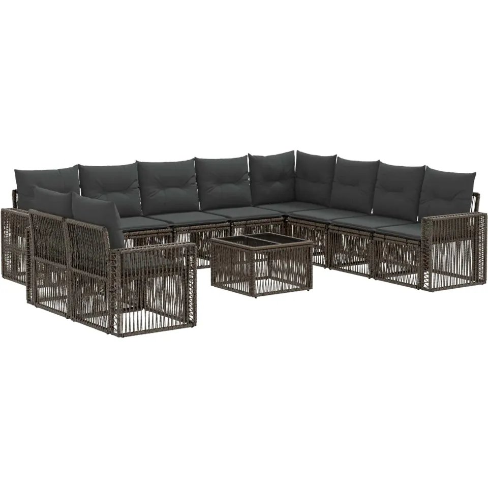vidaXL Tuinbankenset 11 st 10-zits Grijs en Donkergrijs poly rattan, foto 3