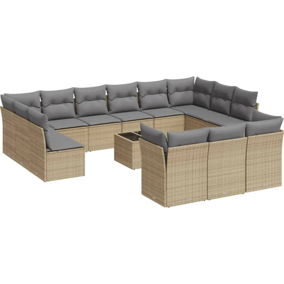 vidaXL 14-delige Loungeset met kussens poly rattan beige