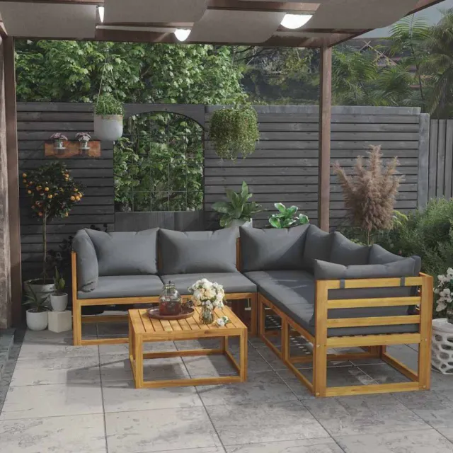 vidaXL 6-delige Loungeset met kussens massief acaciahout grijs, foto 2