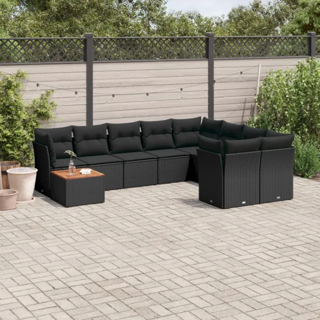 vidaXL 10-delige Loungeset met kussens poly rattan zwart, foto 2