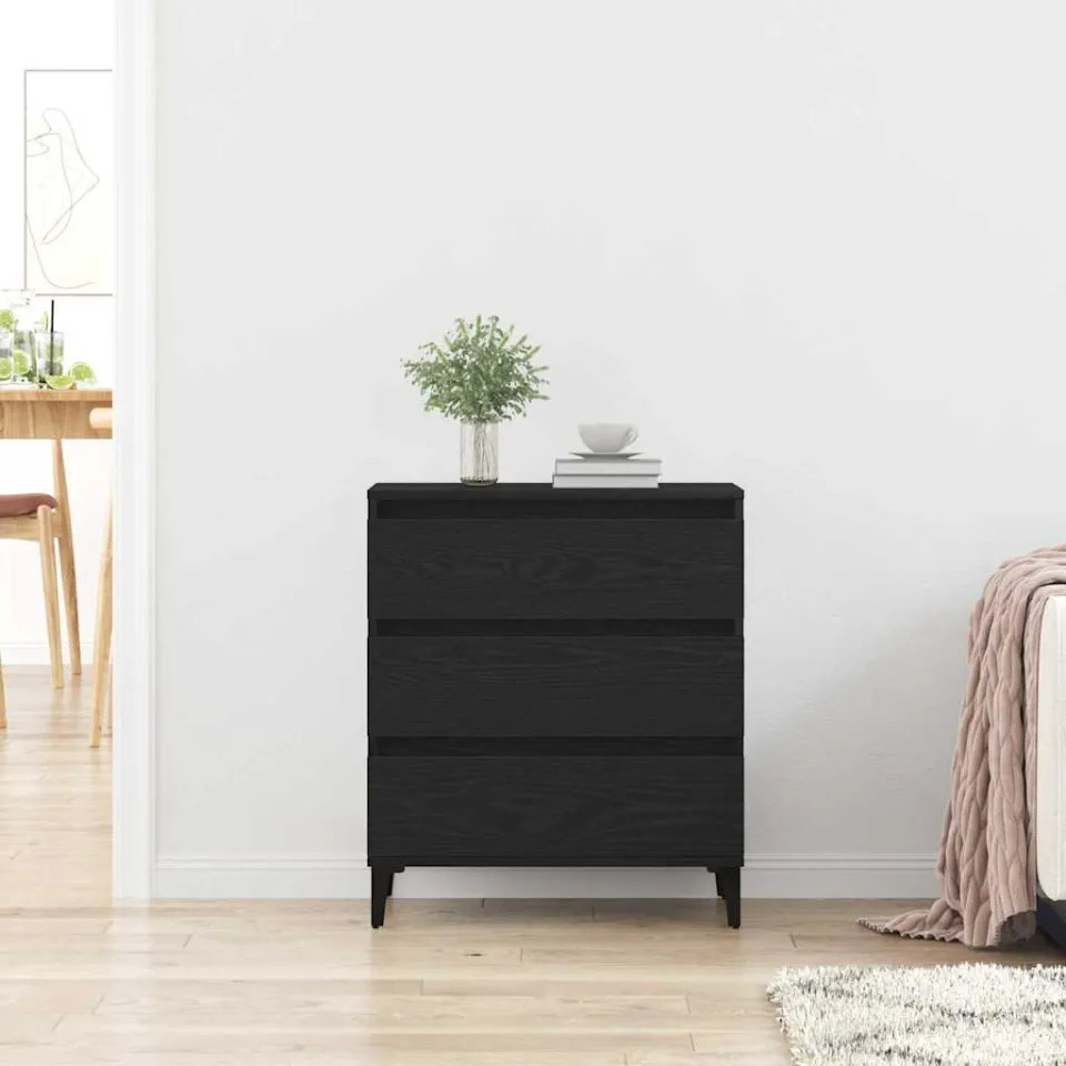 vidaXL Dressoir Zwart Eiken 60 x 35 x 70 cm Bewerkt hout, foto 3